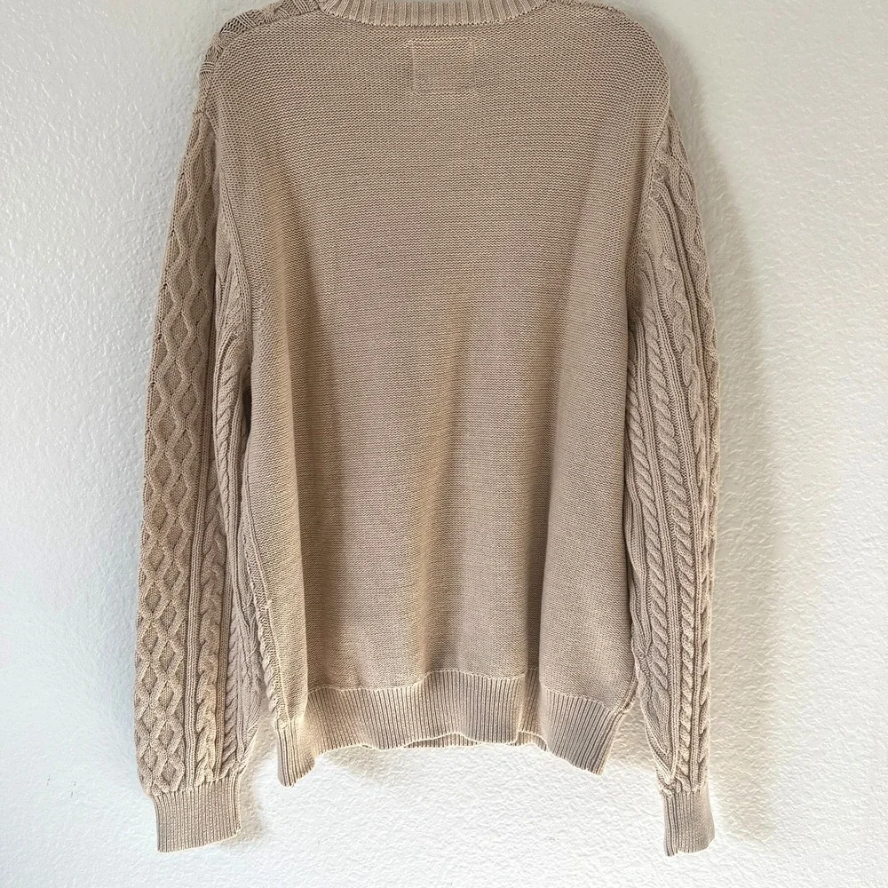 St Johns Bay Sz‎ XL Fisherman Cable Chunky Knit Sweater Crew Pullover Beige Mens